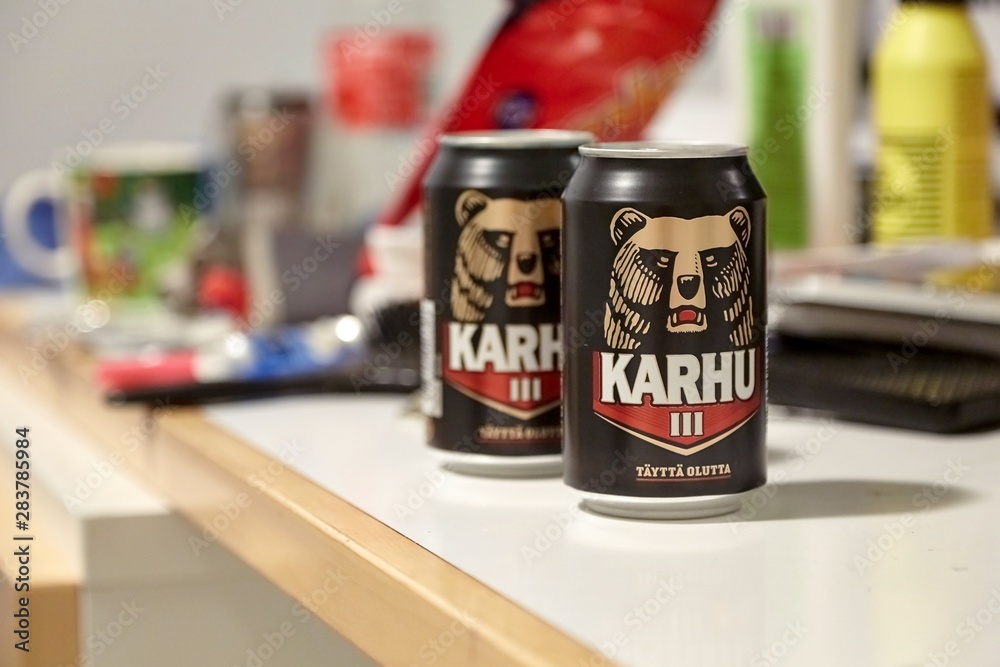 INARI, FINLAND - DECEMBER 10, 2014: Cans of Karhu beer on a desk. Karhu is  a popular Finnish beer brand, the word meaning bear in finnish Stock-Foto |  Adobe Stock