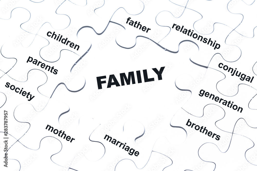Family white puzzle pieces assembled Family white puzzle pieces assembled