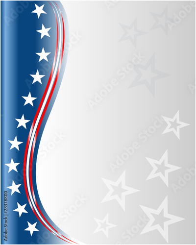 American flag symbols patriotic holiday background frame border with stars and empty grey space for your text.