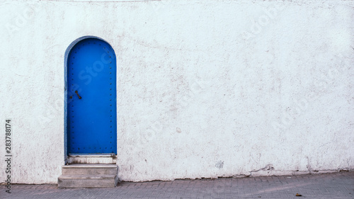 Hammamet Medina streets with blue walls. Tunis, north Africa