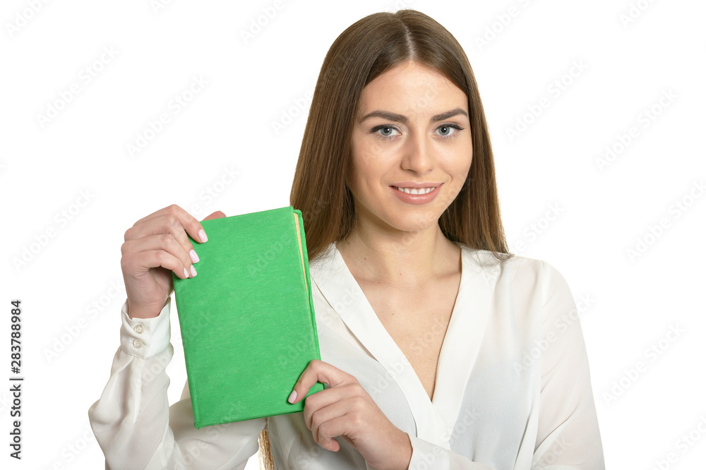 Beautiful woman with book isolated on white background Beautiful woman with book isolated on white background
