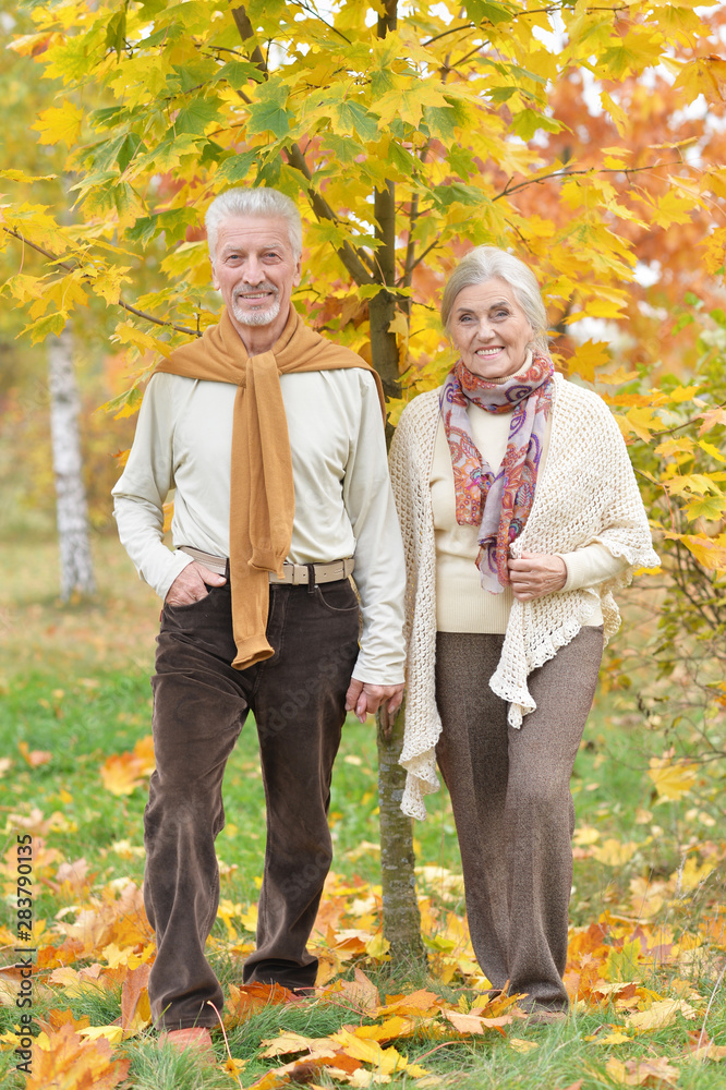 Portrait of happy senior woman and man in park Portrait of happy senior woman and man in park