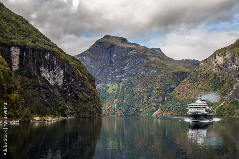 Views of the geiranger fjord from the cruise, in Norway