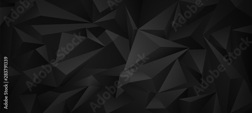 Black dark  3d low poly geometric background . 