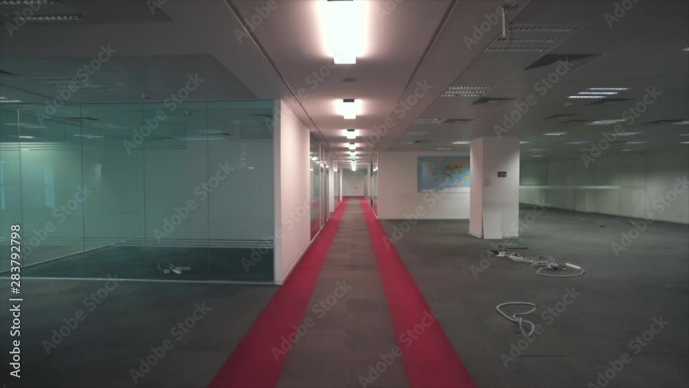 Empty office hallway and office rooms - Remove all furnitures - slow motion Empty office hallway and office rooms - Remove all furnitures - slow motion