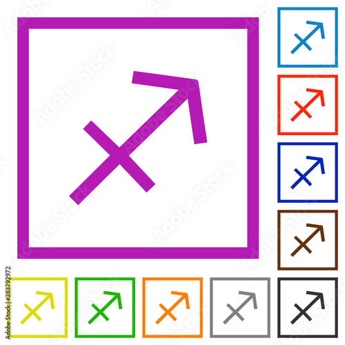 Sagittarius zodiac symbol flat framed icons