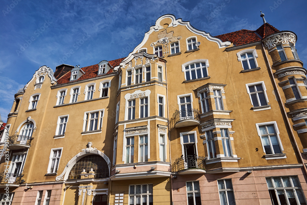 Art Nouveau facade of the buildings  in Poznan..