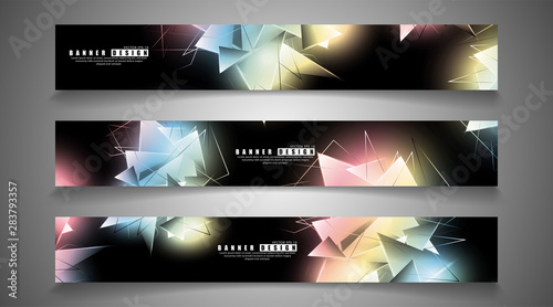 banner collection. abstract background with luminous triangles that overlap. isolated black background. vector illustration of eps 10