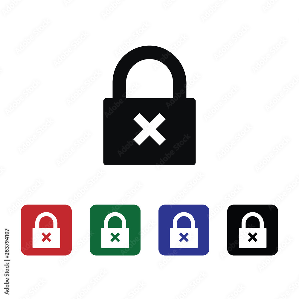 Denied, lock, protection, secure, icon, flat. Element of security for mobile concept and web apps illustration. Thin flat icon for website design and development, app. Vector icon Denied, lock, protection, secure, icon, flat. Element of security for mobile concept and web apps illustration. Thin flat icon for website design and development, app. Vector icon