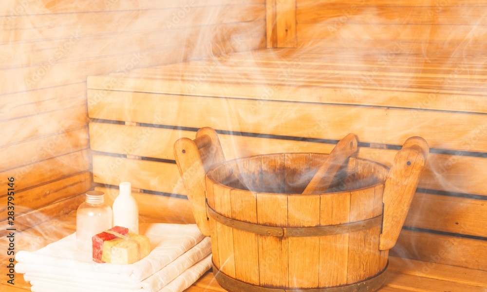 Woman in sauna.