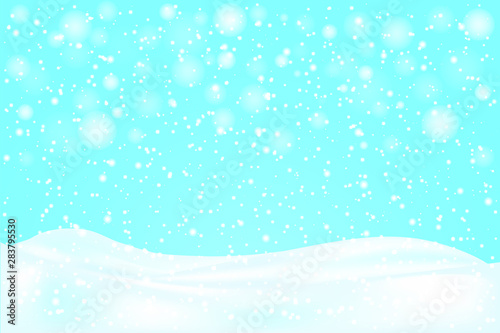 Christmas landscape with falling snowflakes.