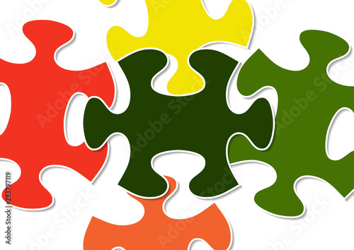 Abstract background from bright puzzle pieces. The composition is an unfinished puzzle.