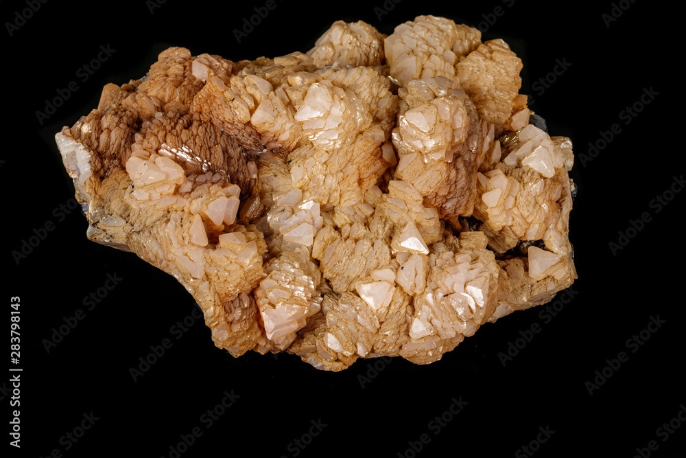 Macro Calcite mineral stone on sphalerite black background Macro Calcite mineral stone on sphalerite black background