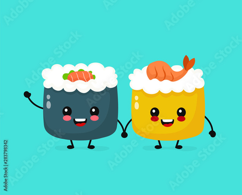 Cute happy funny smiling sushi,roll