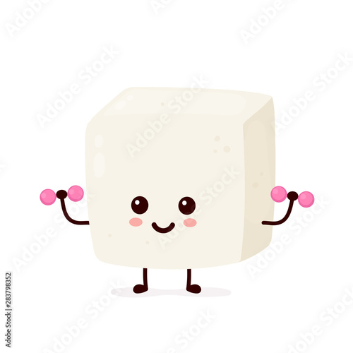 Cute smiling happy strong tofu make fitness