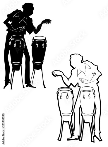 Man playing conga drums with bonus cutter version for use on dark backgrounds