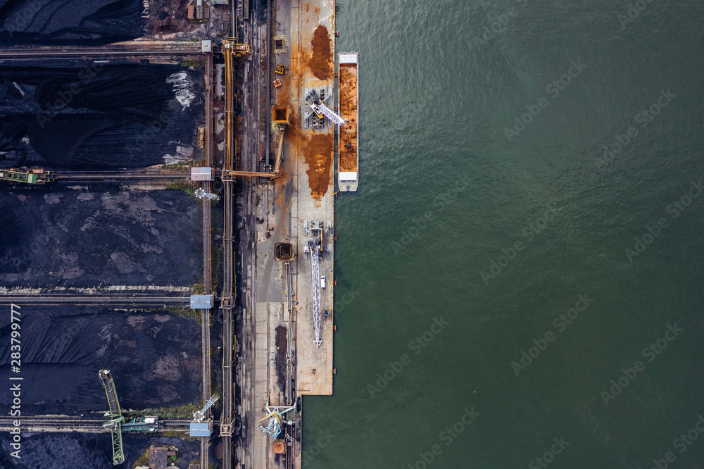 Aeial drone photography of a logistics/cargo shipyard. Swinoujscie,  Poland. 
