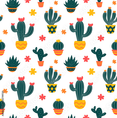 Cactus hand drawing style beauty seamless pattern
