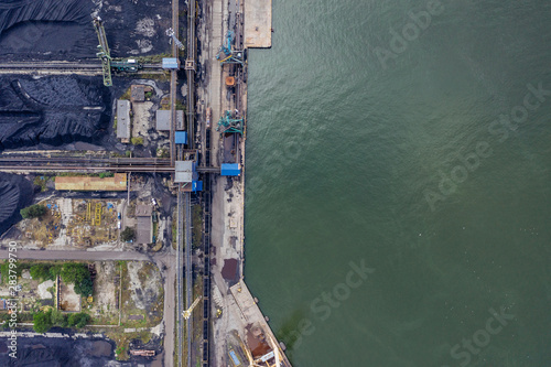 Aeial drone photography of a logistics/cargo shipyard. Swinoujscie, Poland. 