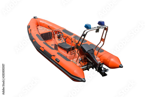 orange inflatable motor boat isolated on a white background
