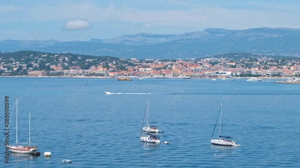 General view of the coastline, sea, boats and Cannes city from above, France General view of the coastline, sea, boats and Cannes city from above, France