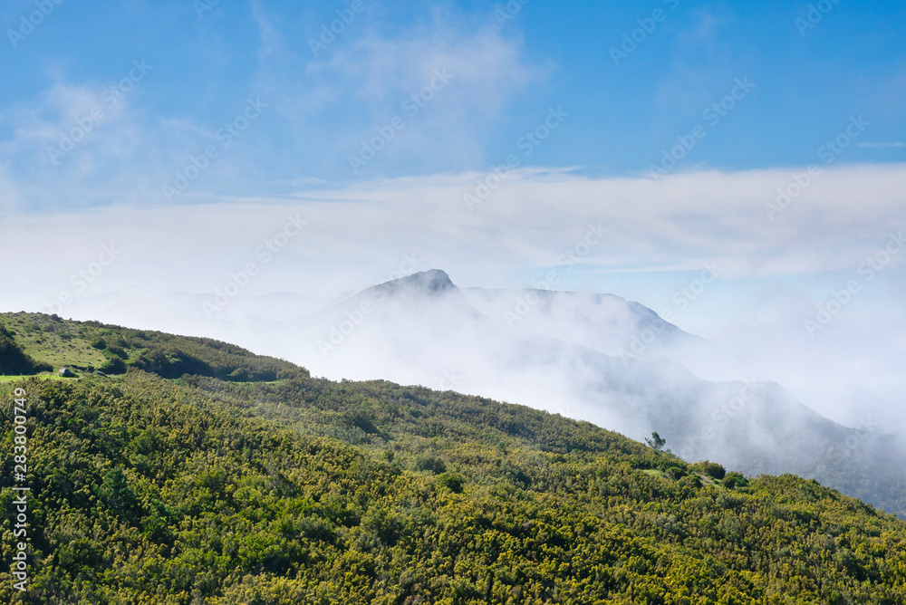 Plateau Paul da Serra above clouds in sunny summer day on the island of Madeira, Portugal