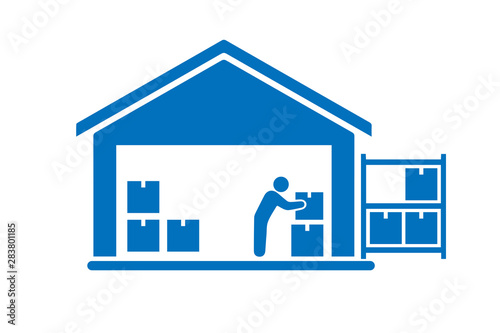 Product warehouse with delivery man vector icon (blue version) © kaif