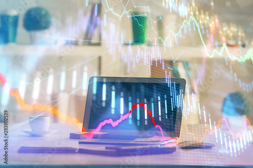 Wallpaper Mural Stock market graph on background with desk and personal computer. Double exposure. Concept of financial analysis. Torontodigital.ca
