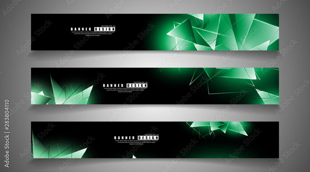 Fototapeta premium banner collection. abstract background with luminous green triangles that overlap . isolated black background. vector illustration of eps 10