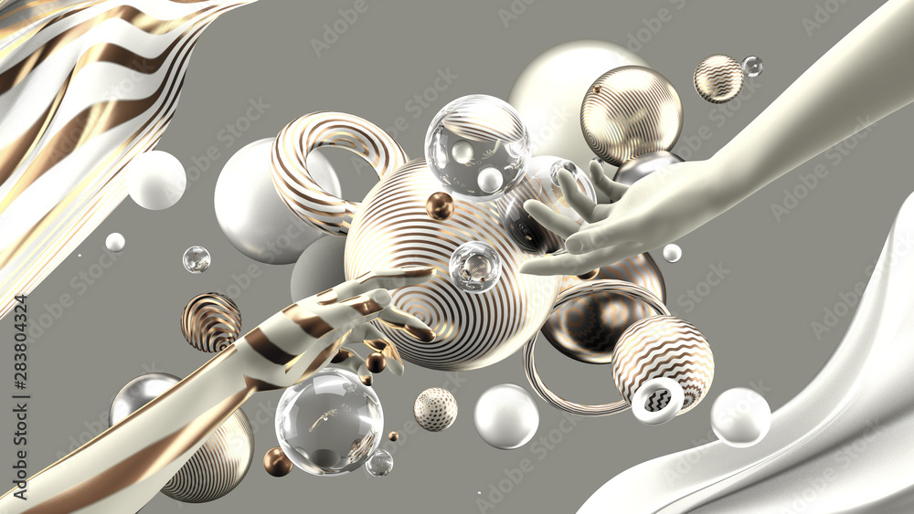 Fototapeta premium Beautiful abstract background with volume elements, balls, texture, lines. 3d illustration, 3d rendering.
