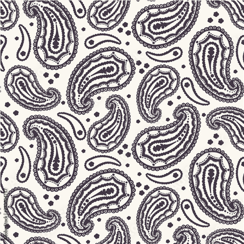 Seamless pattern paisley buta foulard motif. Traditional indienne arabesque background. Vector ethnic vintage swatch.