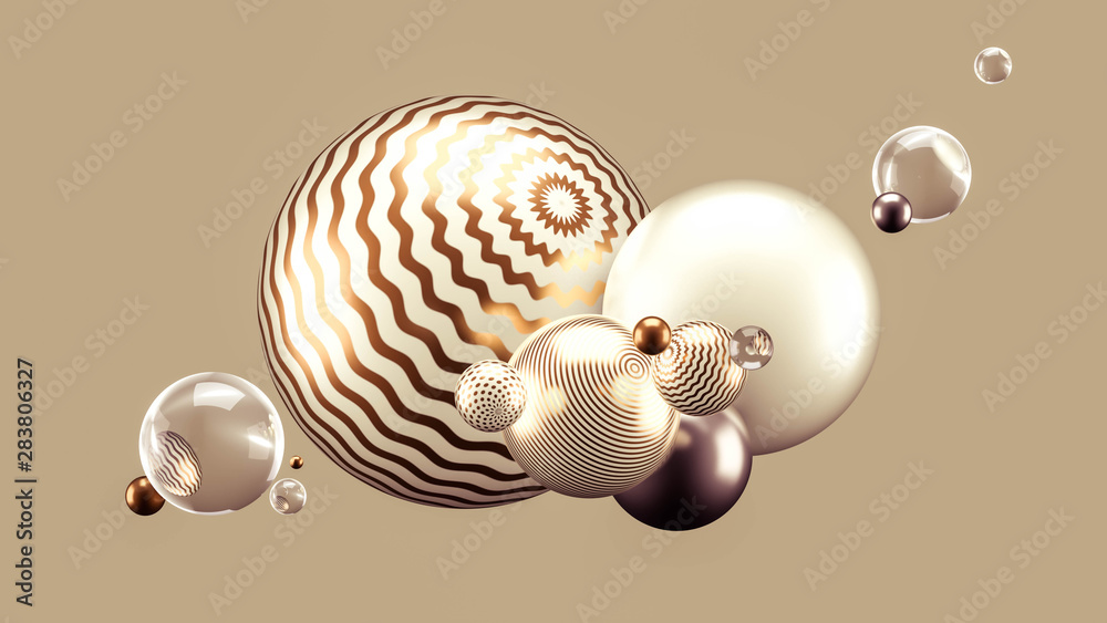 Fototapeta premium Beautiful abstract background with volume elements, balls, texture, lines. 3d illustration, 3d rendering.