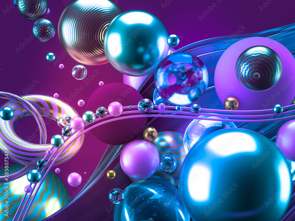 Fototapeta premium Beautiful abstract background with volume elements, balls, texture, lines. 3d illustration, 3d rendering.