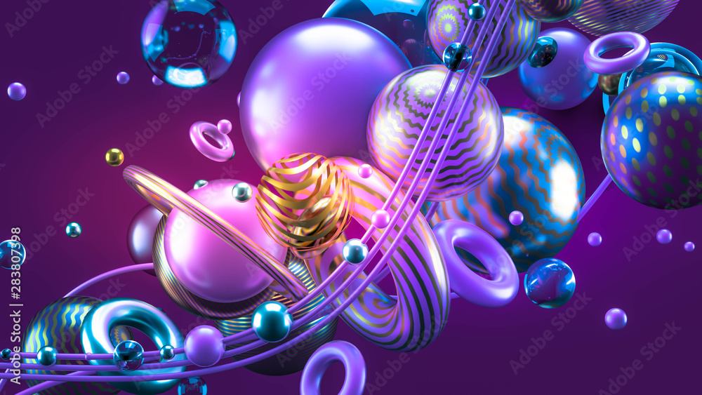 Fototapeta premium Beautiful abstract background with volume elements, balls, texture, lines. 3d illustration, 3d rendering.