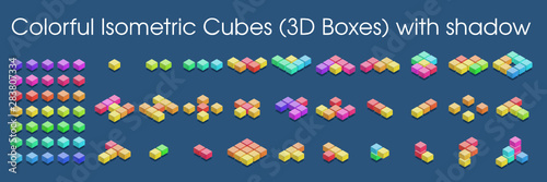 Colorful isometric cubes (3D Boxes) with shadow photo