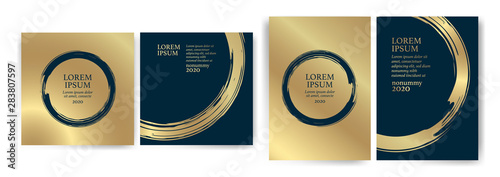 Templates with blue and gold designs. Blue and gold strokes. Idea for wedding invitation, event, party, anniversary. Luxury, elegance, simple, artistic.