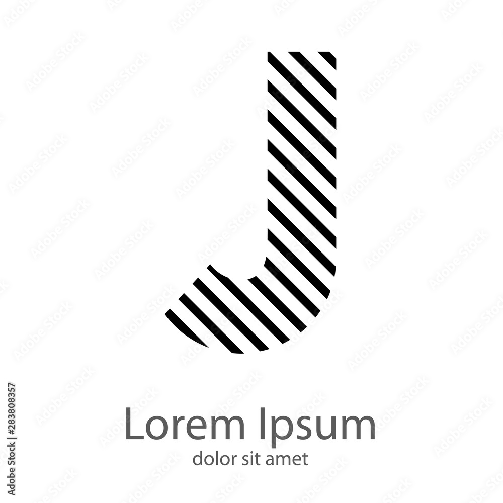 Logotipo con letra J con patrón rayado en diagonal en color negro 