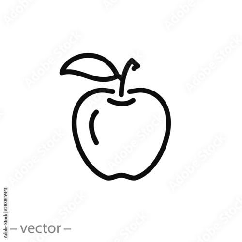 apple with leaf icon, health nutrition, thin line symbol on white background - editable stroke vector illustration eps 10