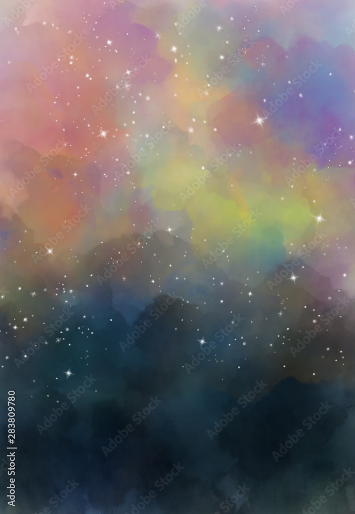 Fototapeta premium Star field in galaxy space with nebula, abstract watercolor digital art painting for texture background