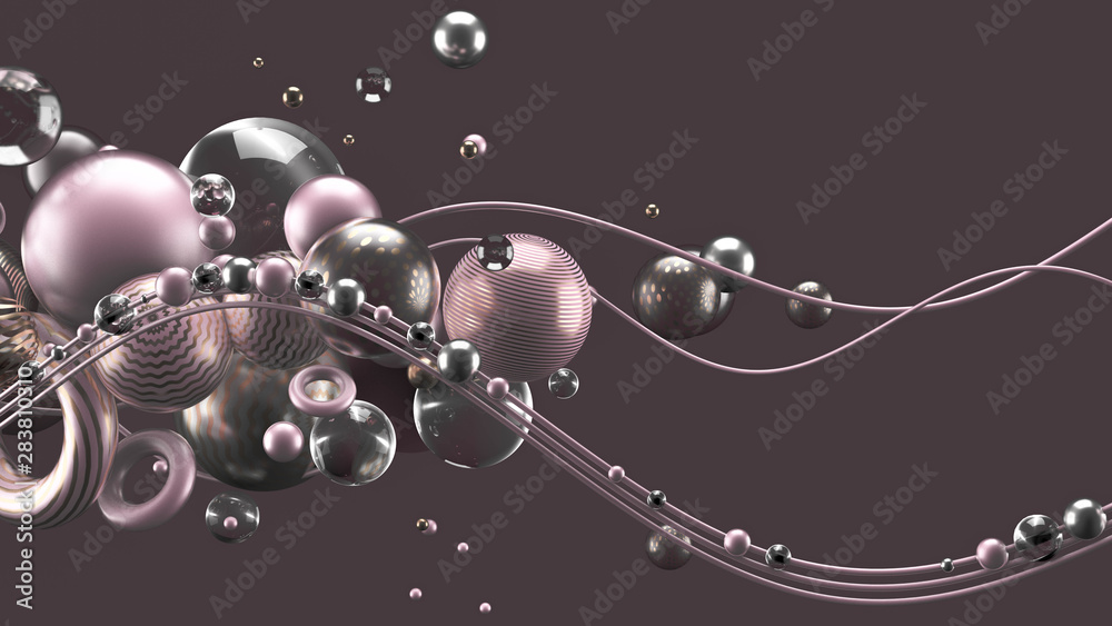Fototapeta premium Beautiful abstract background with volume elements, balls, texture, lines. 3d illustration, 3d rendering.