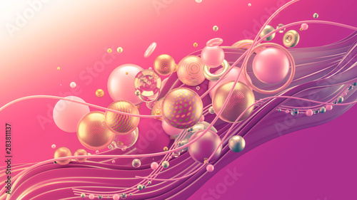 Beautiful abstract background with volume elements  balls  texture  lines. 3d illustration  3d rendering.