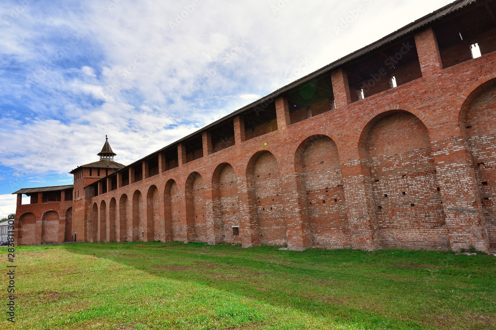 Kremlin in Kolomna, red fortress, brickwork of an ancient fortification