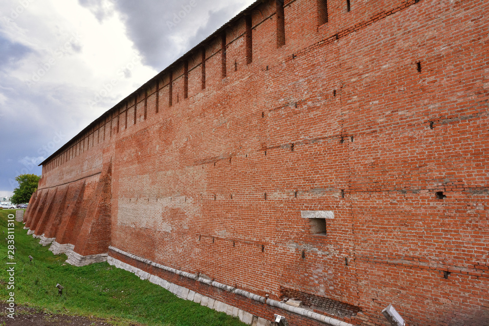 Kremlin in Kolomna, red fortress, brickwork of an ancient fortification