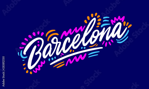 Barcelona Handwritten city name.Modern Calligraphy Hand Lettering for Printing,background ,logo, for posters, invitations, cards, etc. Typography vector.