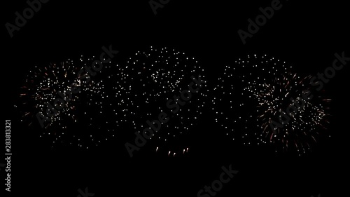 Slowed down videos of beautiful colorful fireworks on black background. Big festive evening event with great pyrotechnic show. 