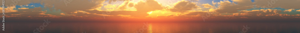 Panorama of the sea landscape at sunset. Stormy sky over the ocean. Banner. , 3d rendering