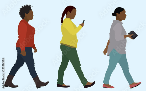 African Overweight young Women Walking