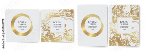 Set of design templates with golden texture, marble effect. Luxury and elegance. gold and white color. Suitable for wedding invitations, VIP events, covers, promotions