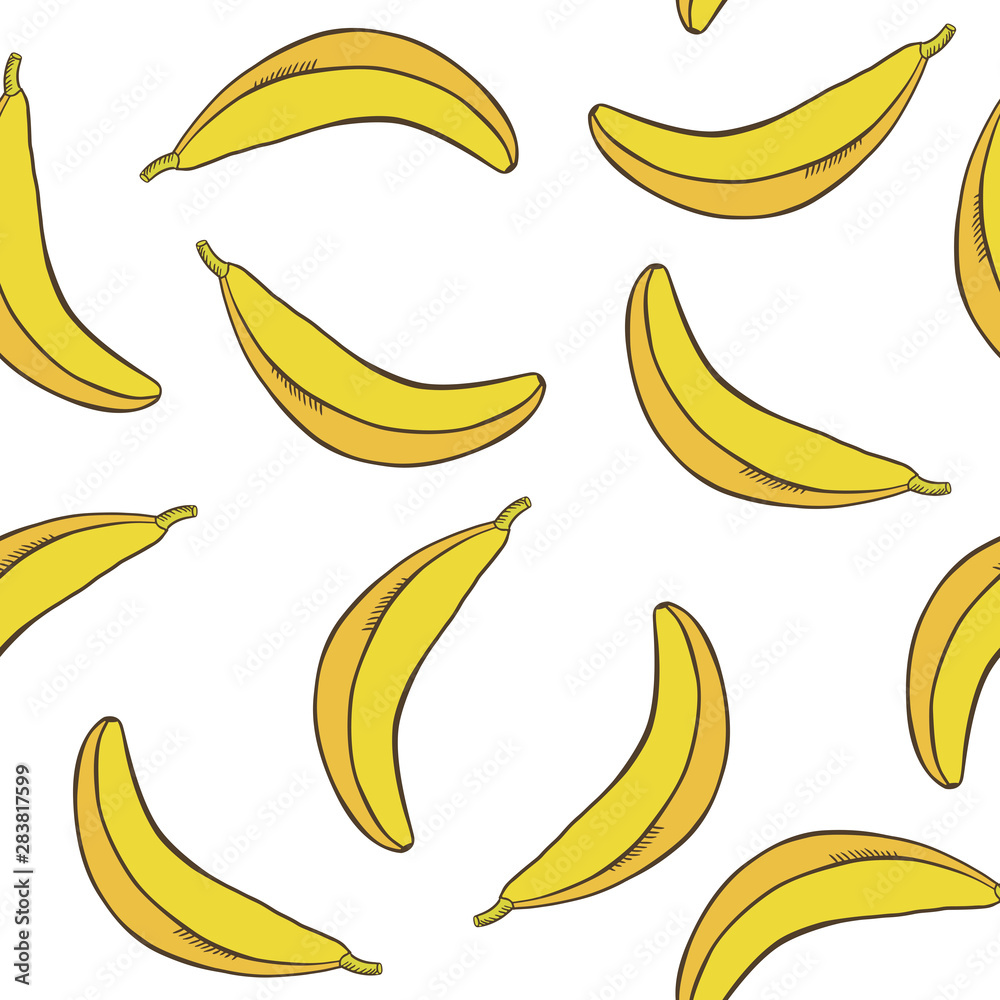 Vector seamless banana pattern. Cartoon banana. Vector texture for textile, wrapping, wallpapers and other surfaces.