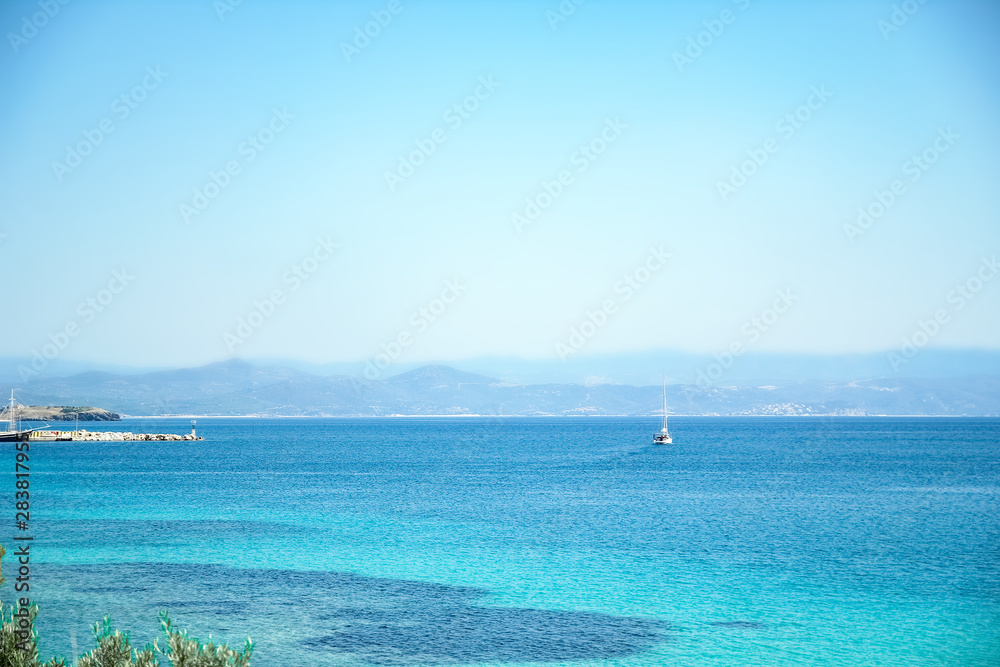 beautiful caravan yacht at sea on nature greece background beautiful caravan yacht at sea on nature greece background